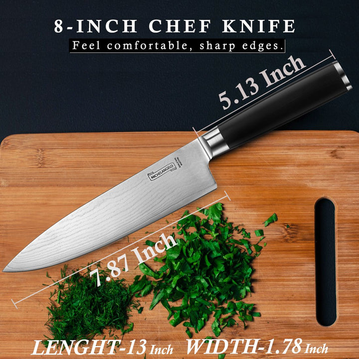 Professional Chef Knife 8 Inch Pro, German High Carbon Stainless Steel with Ergonomic Handle, Japanese Knife, for Kitchen - Inch, Etched Damascus Pattern