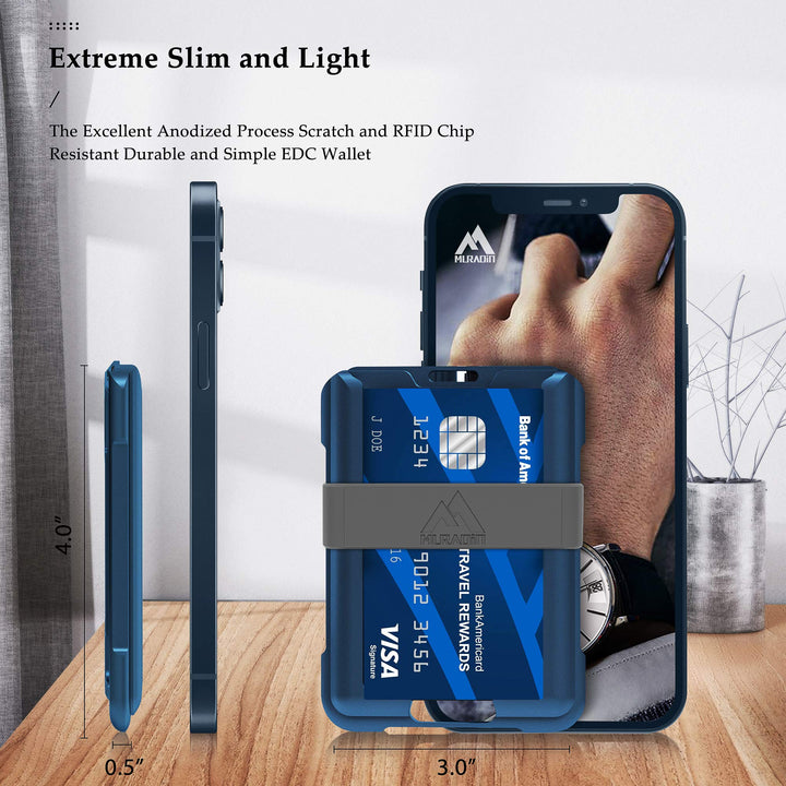 Blue Aluminum Wallet for ID – Metal Card Holder RFID Wallets – Minimalist Cards Case for Men