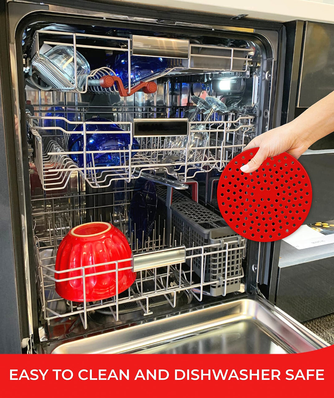 Aeromats The Original Reusable Silicone Air Fryer Liners | 3 Pack Plus Magnetic Cheat Sheet | USA Designed | Air Fryer Accessories For COSORI, POWER XL, CHEFMAN, DASH, AND MORE (7.5 Square)