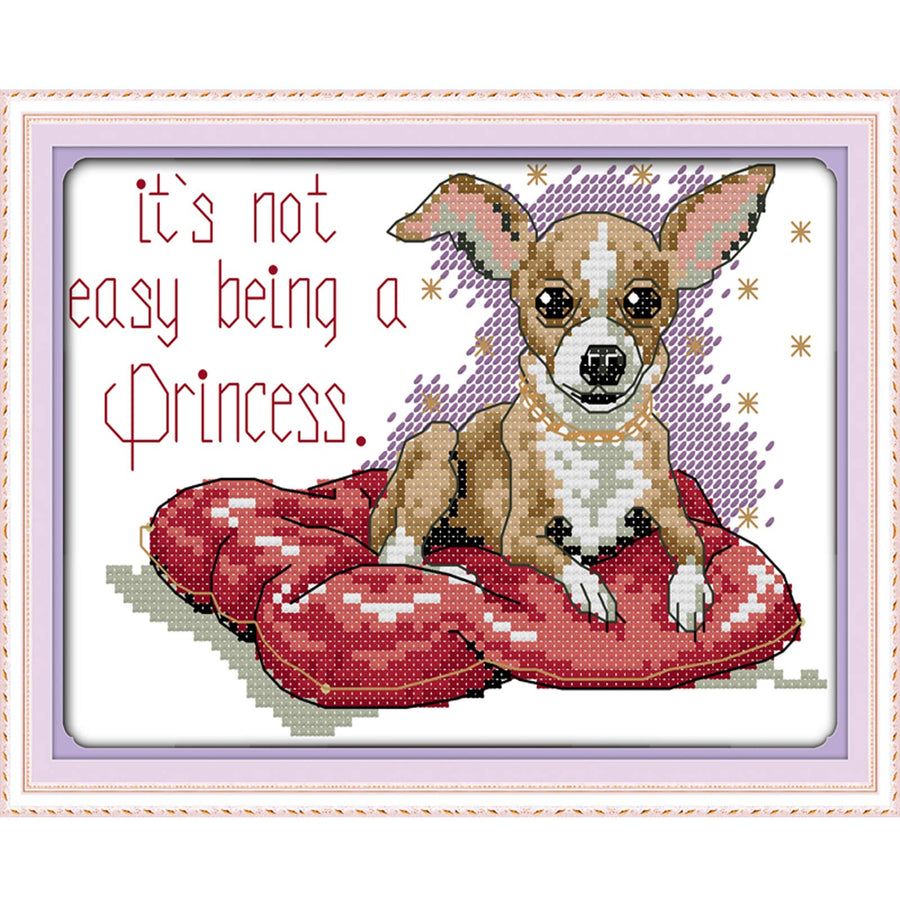 Stamped Cross Stitch Kits for Beginners Full Range of Cross Stitching Preprinted Pattern for Kids or Adults, DIY Needlepoint Starter Kits (Sitting Dog 10.3x7.9 inch)