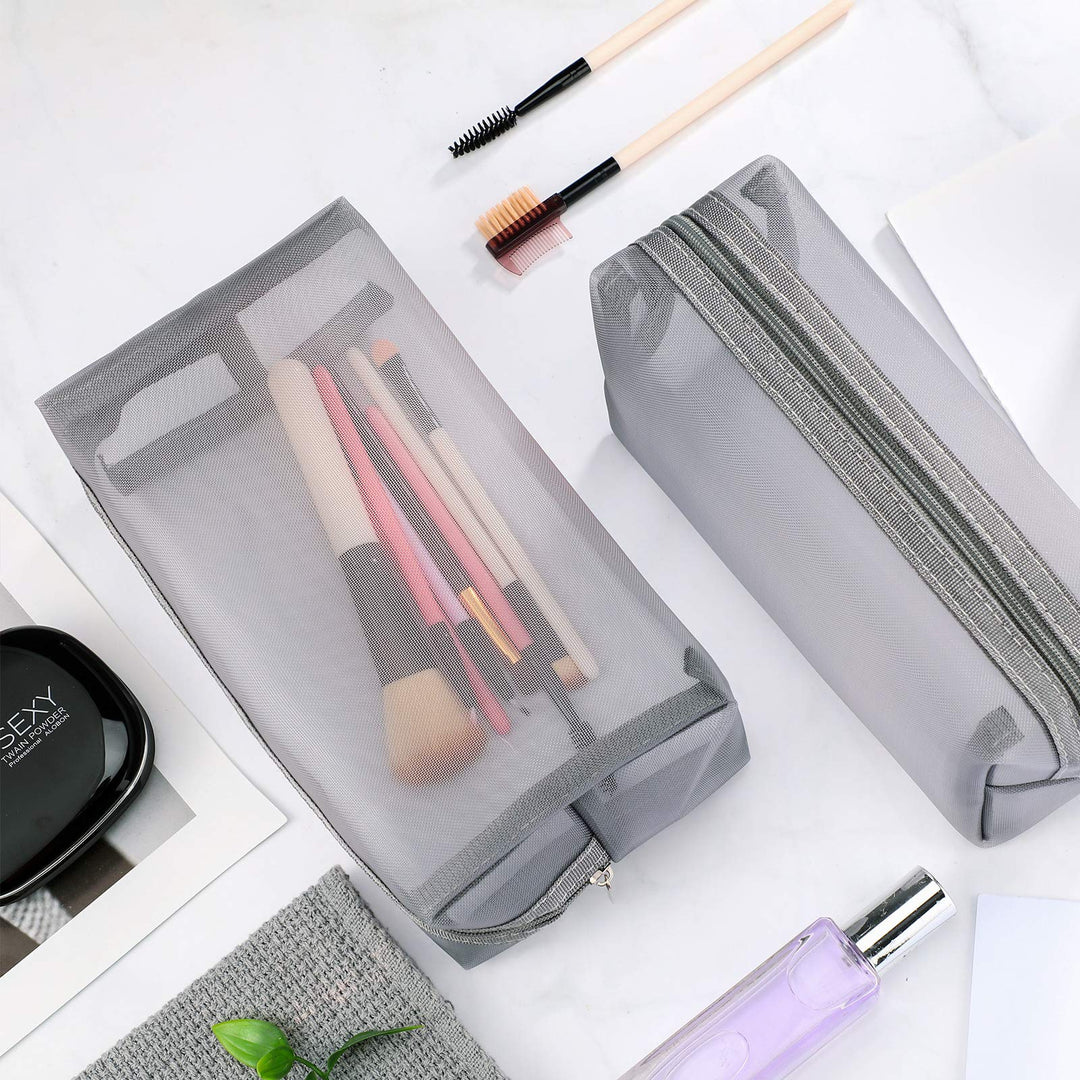 6 Pieces Mesh Makeup Bags Mesh Cosmetic Bag Portable Travel Organizing Zipper Pouch Toiletries Makeup Pouches for Home Office Travel Accessories (Gray)