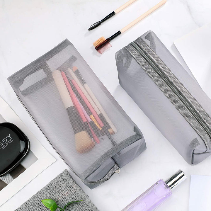 6 Pieces Mesh Makeup Bags Mesh Cosmetic Bag Portable Travel Organizing Zipper Pouch Toiletries Makeup Pouches for Home Office Travel Accessories (Gray)