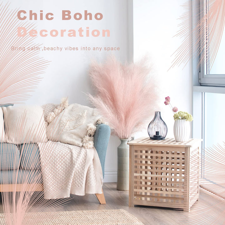8Pcs 35.4” Pink Faux Pampas Grass Large Branches Boho Decor, Non-Shedding Fluffy Artificial Bulrush Floral Feathers, Tall Reed Fluffy Stems Vase Filler for Living Room Wedding Decoration