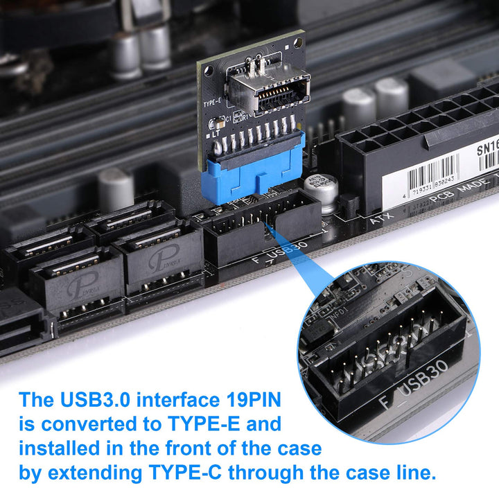 Computer Mainboard USB 3.0 Front 19PIN to 3.1 Type-C Front Panel Header Type-E Adapter 20 to 19 Pin Expansion Card