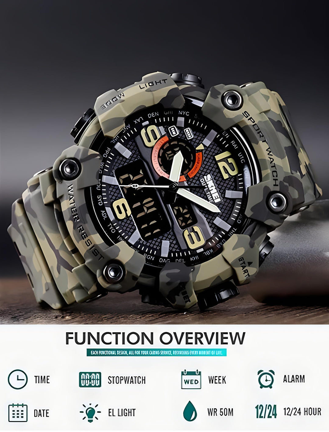 Men&#39;s Large Face Outdoor Sports Watches Military S-Shock Watch Waterproof, Backlight, Alarm, Stopwatch Features - Rugged Wristwatch for Training, Hiking, and Adventure