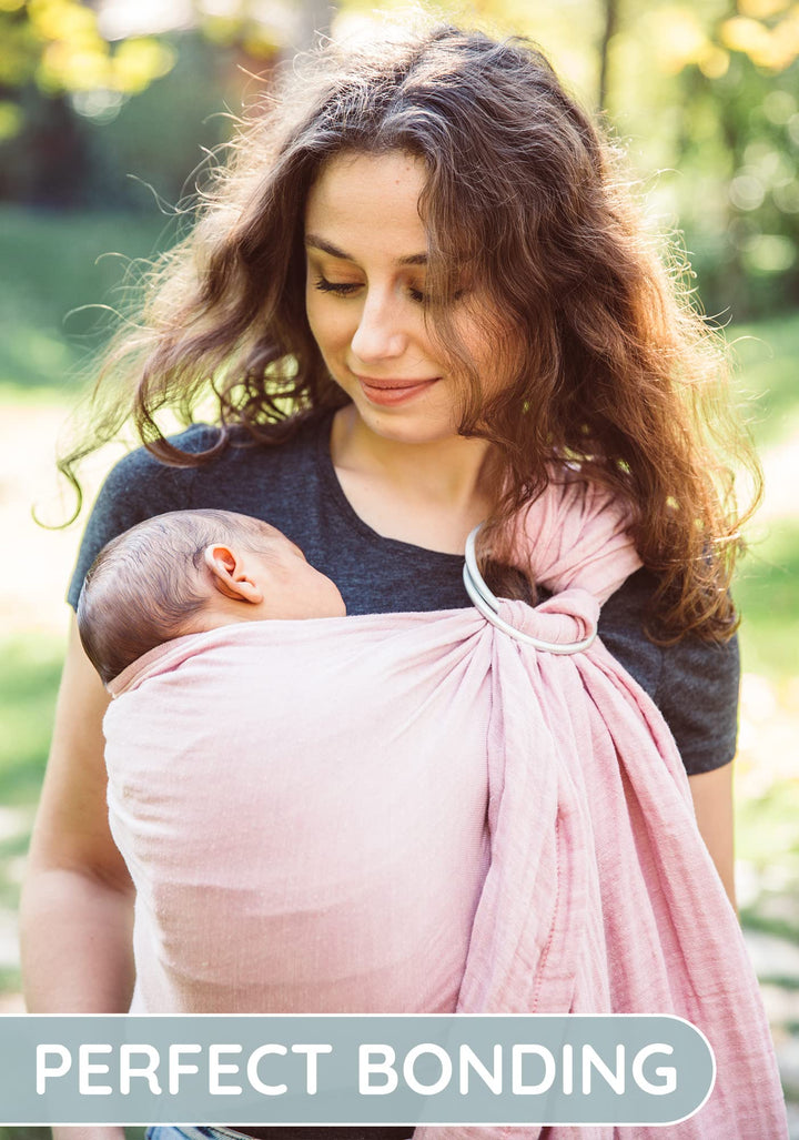 Baby Sling and Ring Sling 100% Cotton Muslin Infant Carrier Ring Sling Baby Carrier Front and Chest Newborn Carrier Baby Carrier Wrap – Rose Color