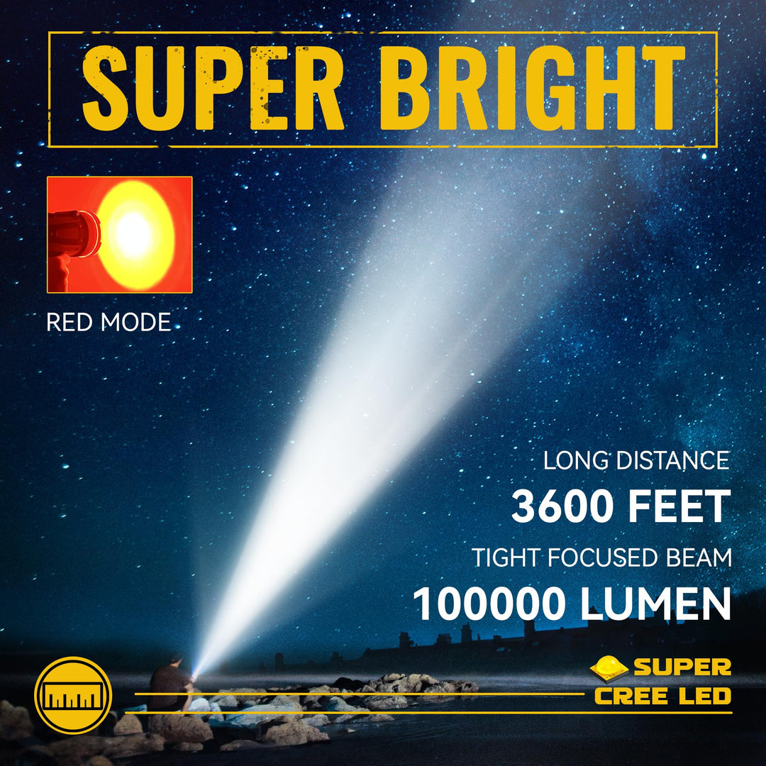 Rechargeable Spotlight, 200000 Lumen Super Bright LED Handheld Spotlight, IP68 Waterproof Spotlight Flashlight Portable Marine Boat