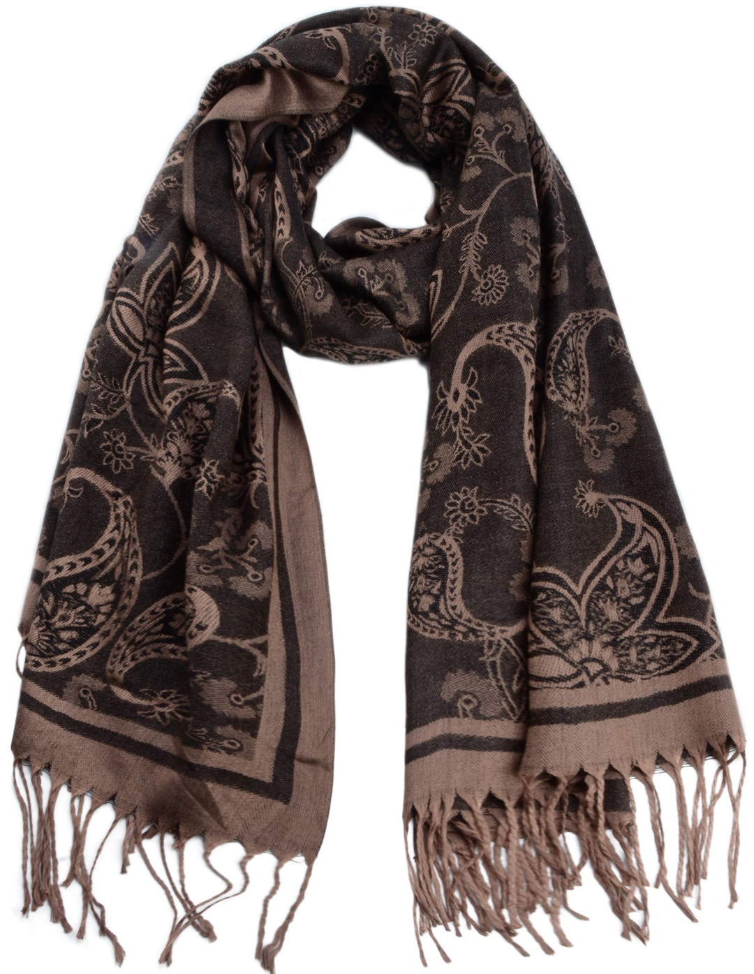 Women&#39;s Pashmina Shawl Paisley Pattern Scarf Tassels Wrap Colorful Ethnic (2021-Cream)