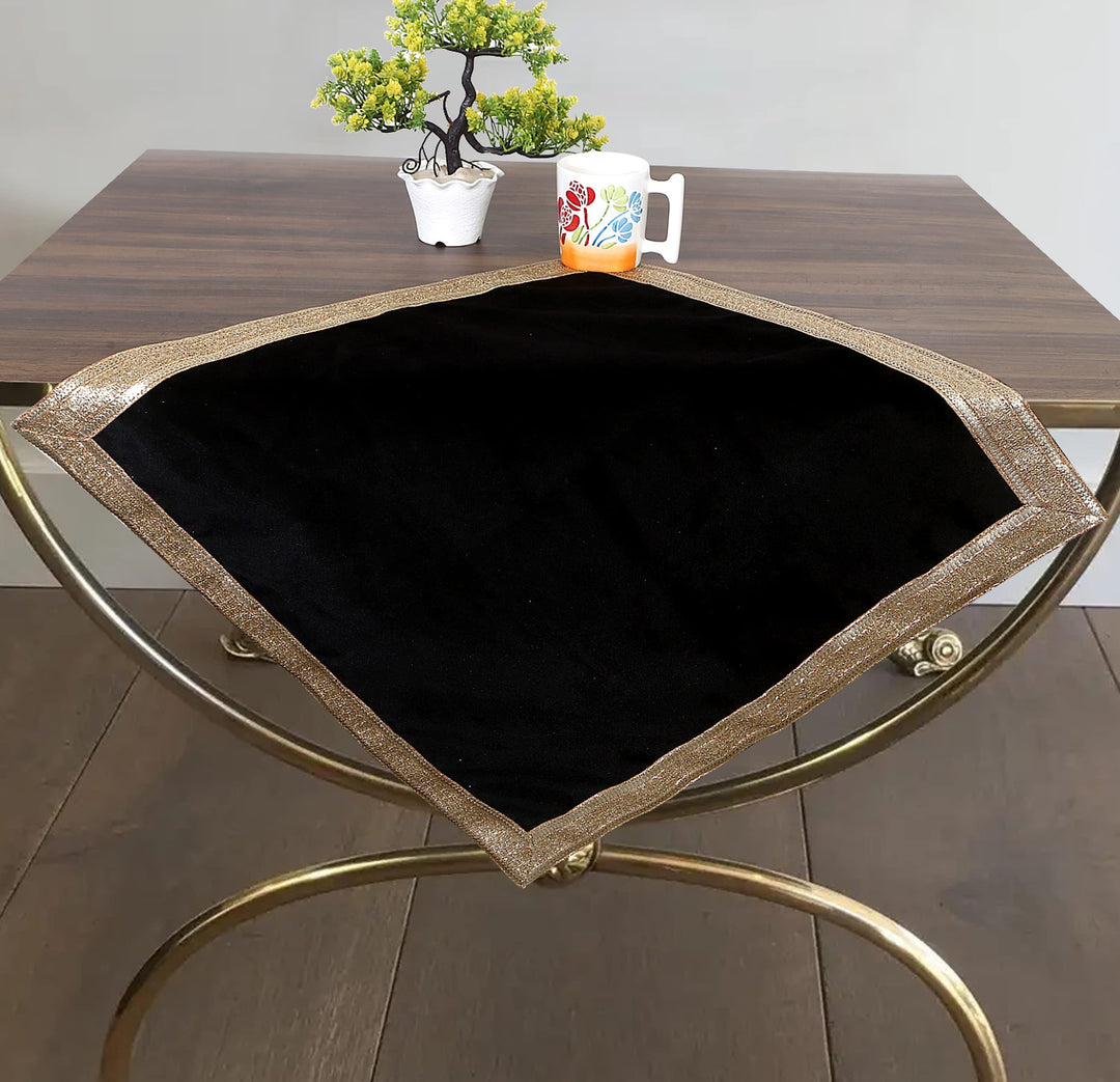 Black Velvet Cloth with Golden Shinny Border, Aasan, Alter, Altar, Tarot Table Cloth Holy Square Tablecloth