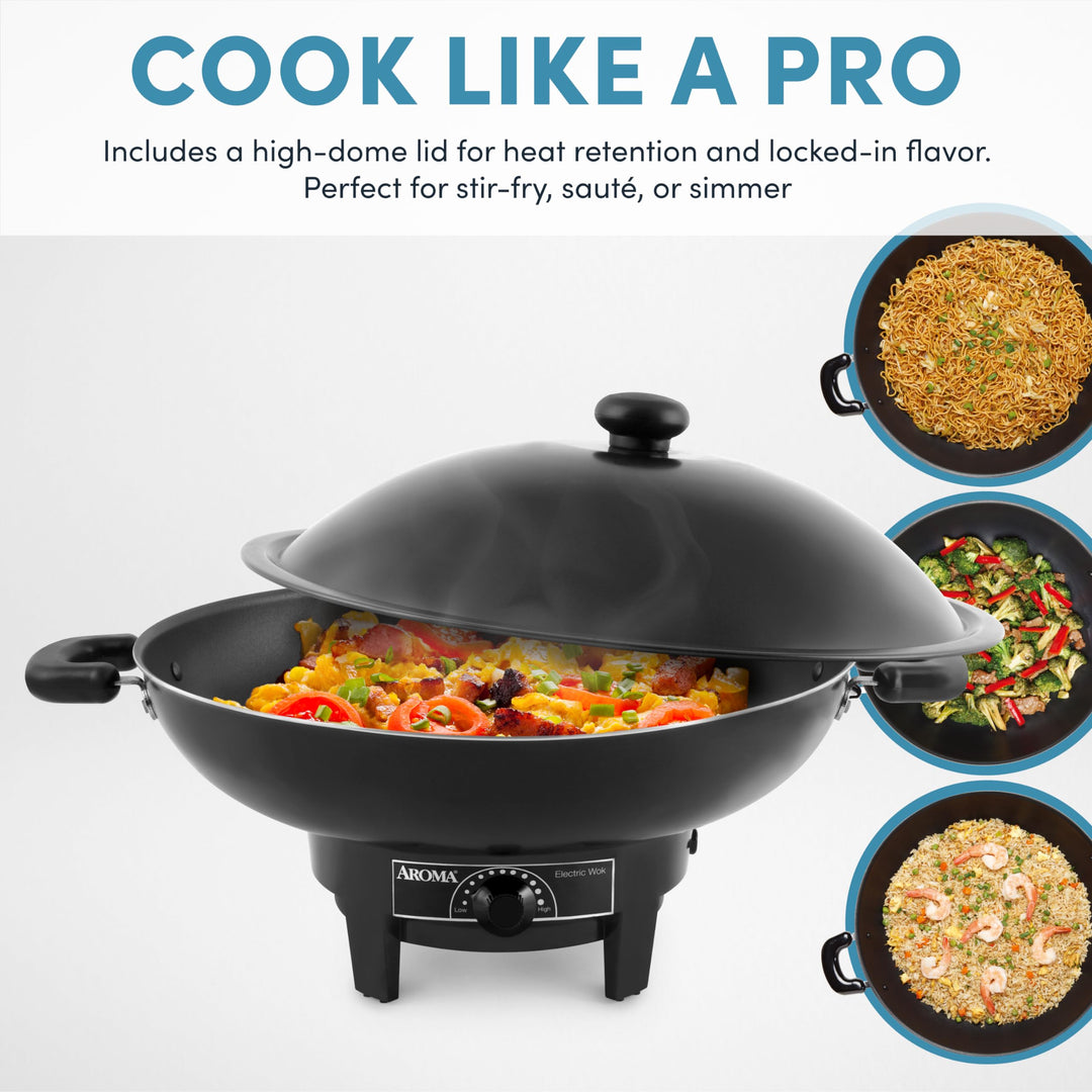 Aroma Housewares AEW-305 Electric Wok Easy Clean Nonstick, Dishwasher Safe, 7Qt, Black