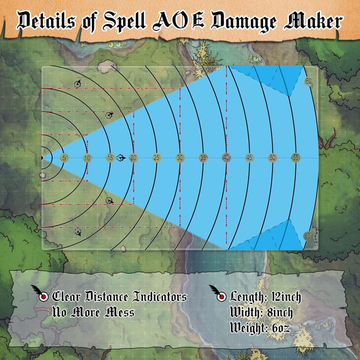 Spell AOE Damage Template DND Area Effect Markers Upgraded 60ft AOE Area Damage Measure Tool Tabletop Game Mat Accessories for Dungeons and Dragons 5E Pathfinder