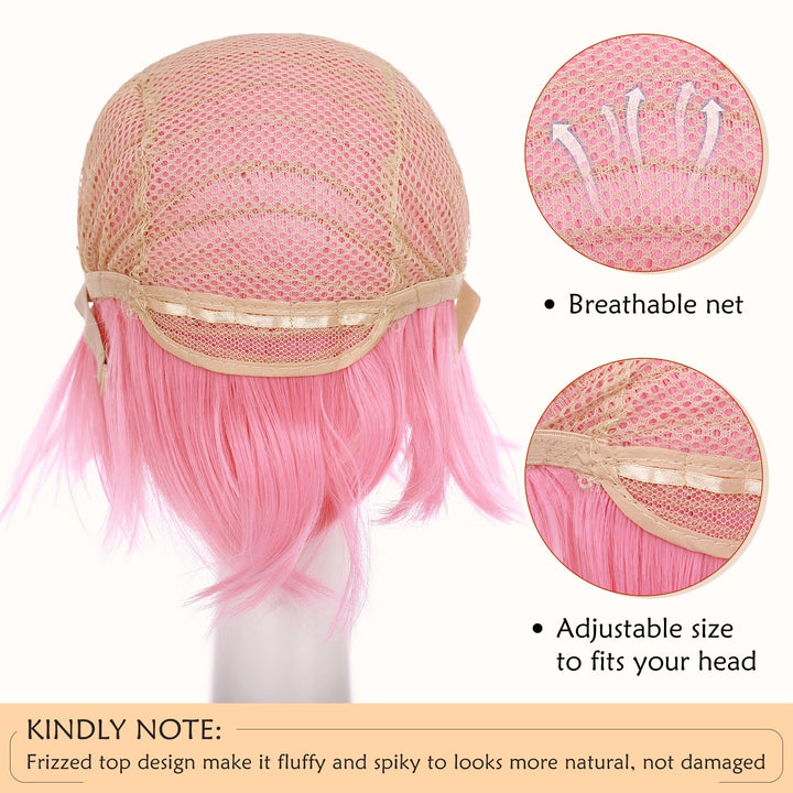 S-noilite Women Mens Male Short Dark Pink Wig Anime Cosplay Party Cool Shaggy Spiky Straight Unisex Costume Heat Resistant Syntehtic Hair Wigs