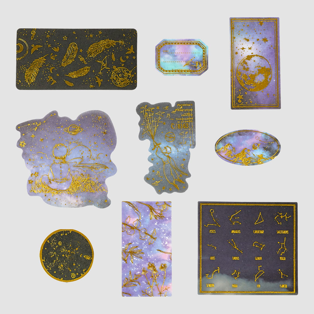 Celestial Black Gold Foil Stickers Set (60 Pieces) - Decorative Planet Moon Space Galaxy Astronomy Planner Sticker for Scrapbooking Bullet Journaling Junk Journal DIY Art Crafts Album Calendars