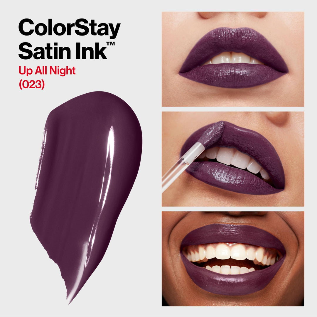 Revlon ColorStay Satin Ink Liquid Lipstick, Longwear Rich Lip Colors, Formulated with Black Currant Seed Oil, 023 Up All Night, 0.17 fl. oz.