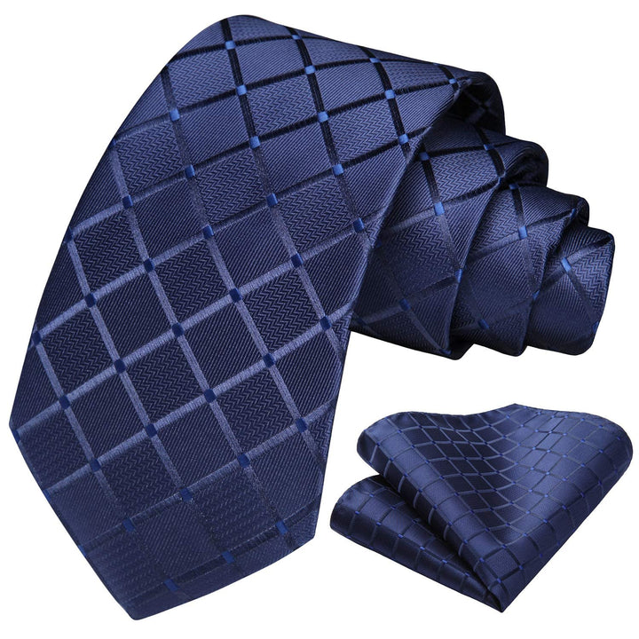 HISDERN Blue Long Ties for Men Polka Dots Tie and Pocke
