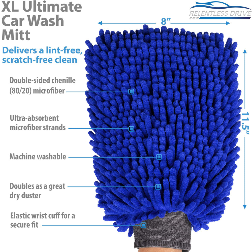 Relentless Drive Premium Car Wash Mitt (2-Pack, XL) - C