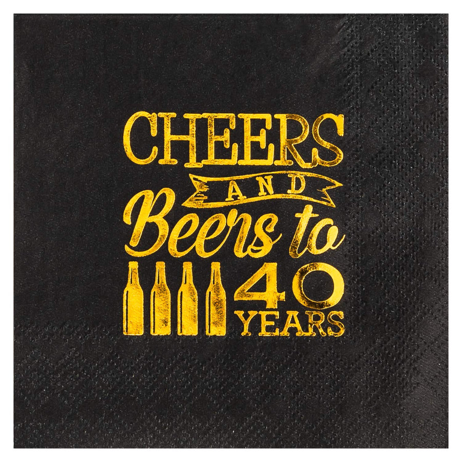 Crisky 40th Birthday Cocktail Napkins Black and Gold, B