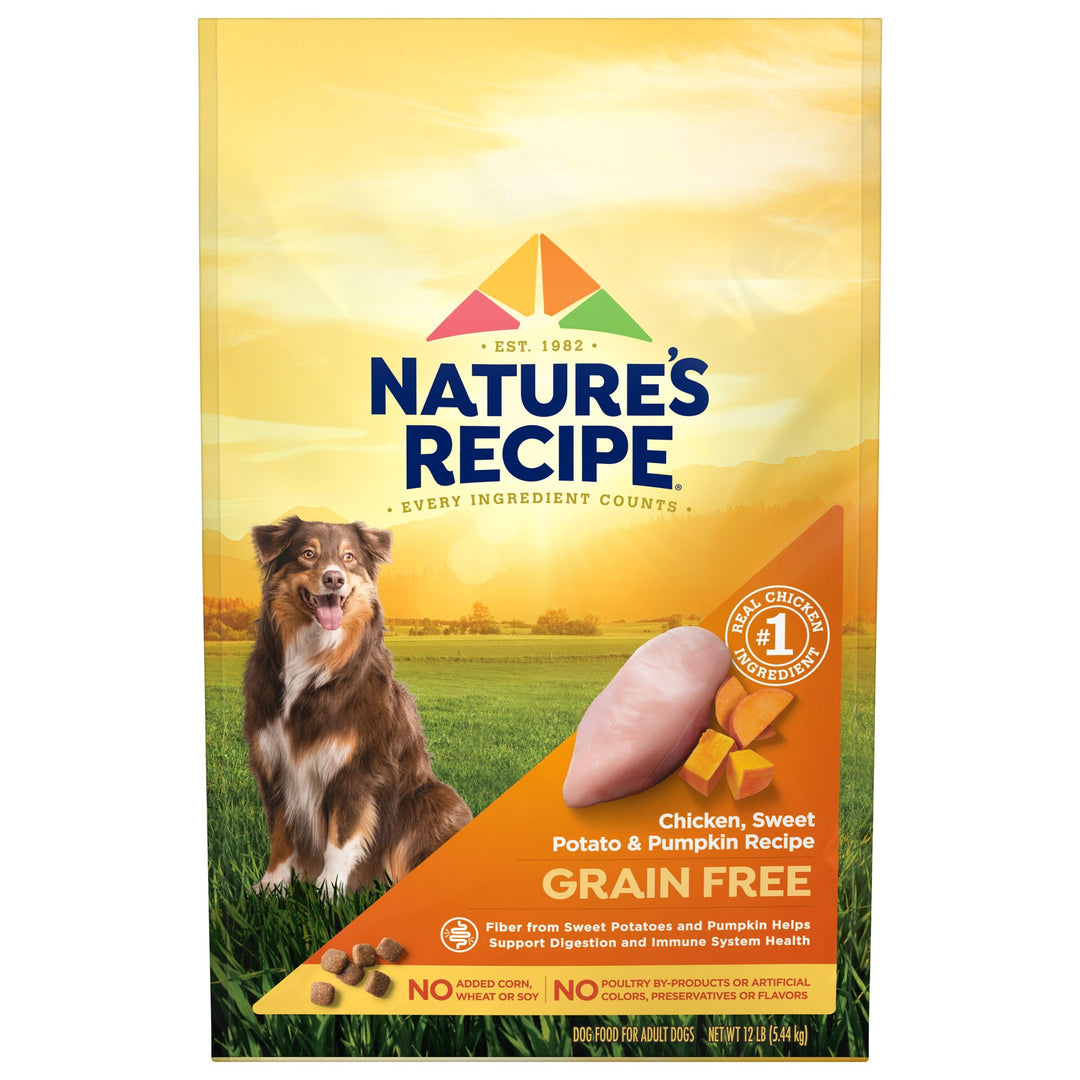 Nature’s Recipe Grain Free Chicken, Sweet Potato &amp; Pumpkin Recipe Dry Dog Food, 12 lb. Bag
