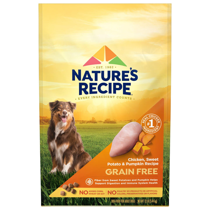 Nature’s Recipe Grain Free Chicken, Sweet Potato &amp; Pumpkin Recipe Dry Dog Food, 12 lb. Bag