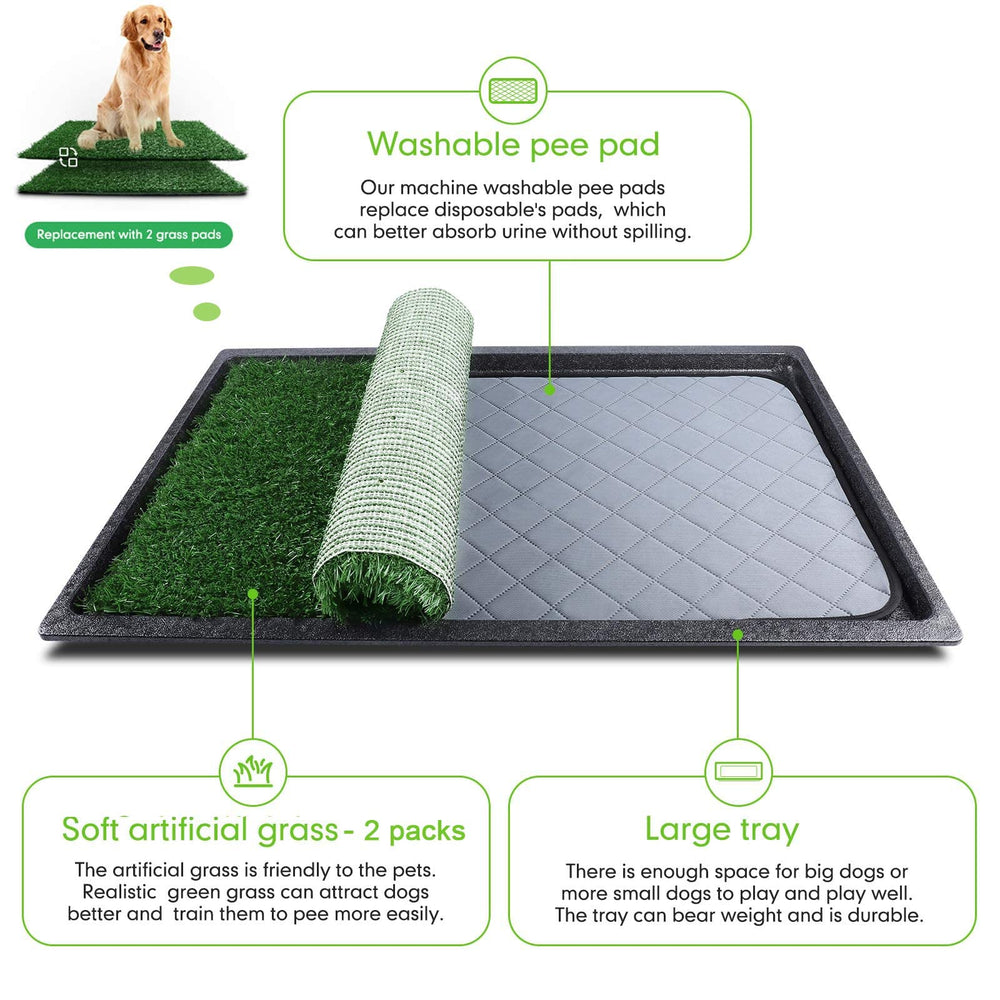 Dog Grass Pad with Tray (35inX23.2in), Dog Potty Grass Mat Washable and Professionally Pet Toilet Tray with 2×Artificial Grass for Dogs Pee, Dogs Turf Potty Training for Indoor Outdoor Apartment