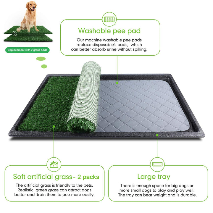 Dog Grass Pad with Tray (35inX23.2in), Dog Potty Grass Mat Washable and Professionally Pet Toilet Tray with 2×Artificial Grass for Dogs Pee, Dogs Turf Potty Training for Indoor Outdoor Apartment