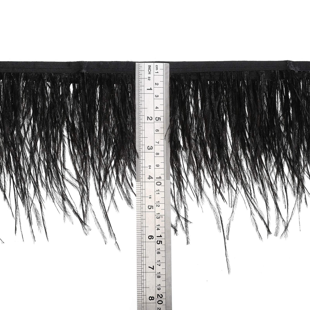 Natural Ostrich Feather Fringe Trim - Feathers Sewing Crafts Decor for Dress Costume 4-6 inches 2 Yards (Black)