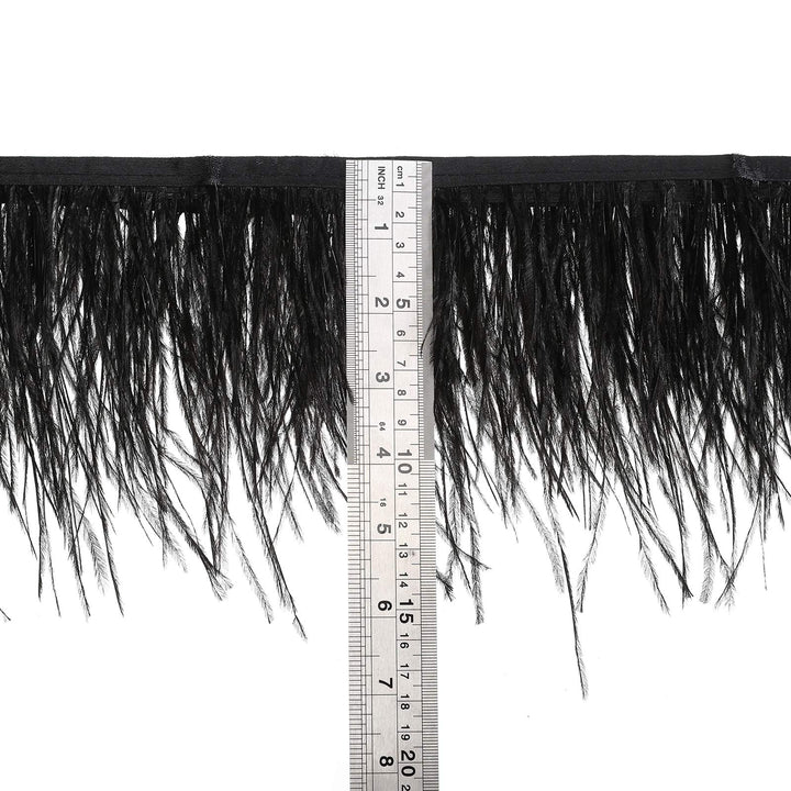 Natural Ostrich Feather Fringe Trim - Feathers Sewing Crafts Decor for Dress Costume 4-6 inches 2 Yards (Black)
