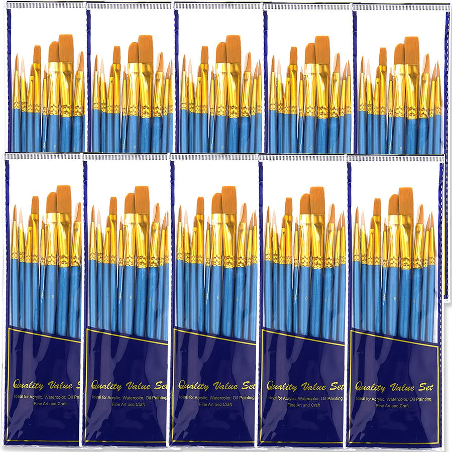 Paint Brush Sets, 10 Pack 100 Pcs Pointed-Round Tip Paintbrushes Nylon Hair Artist Acrylic Paint Brushes for Acrylic Watercolor Oil, Face Art, Model, Miniature Detailing & Rock Painting, Blue