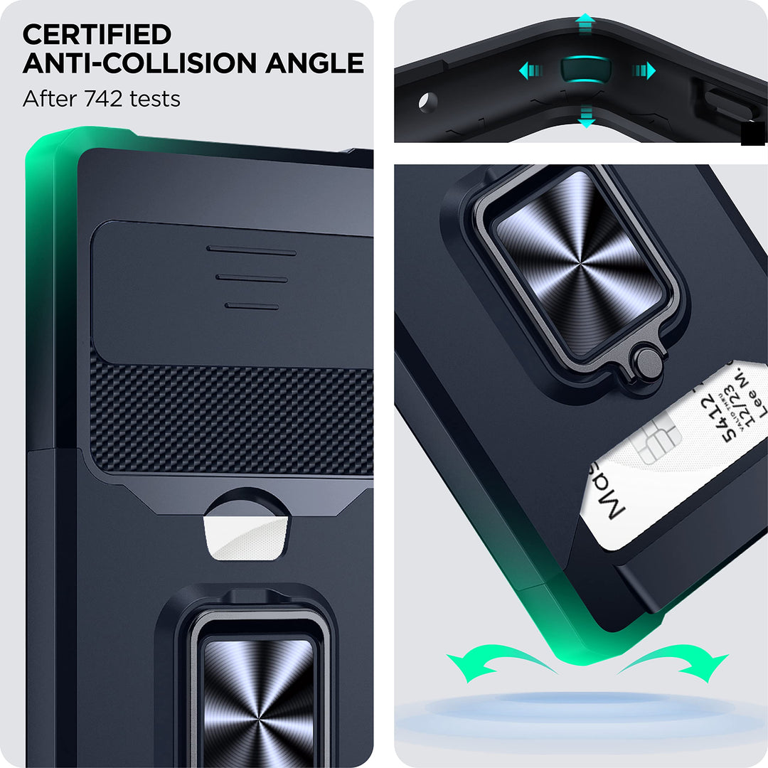 for Google Pixel 6 Pro Case with Slide Camera Cover &amp; Card Holder Slot. Google Pixel 6 Pro 5G Case with Wireless Charging Support, Wallet Case with 360° Ring Kickstand (Black)