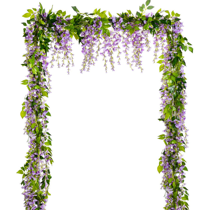 Wisteria Artificial Flowers Garland, 4 Pcs Total 28.8ft Artificial Wisteria Vine Silk Hanging Flower for Home Garden Outdoor Ceremony Wedding Arch Floral Decor (Light Purple)