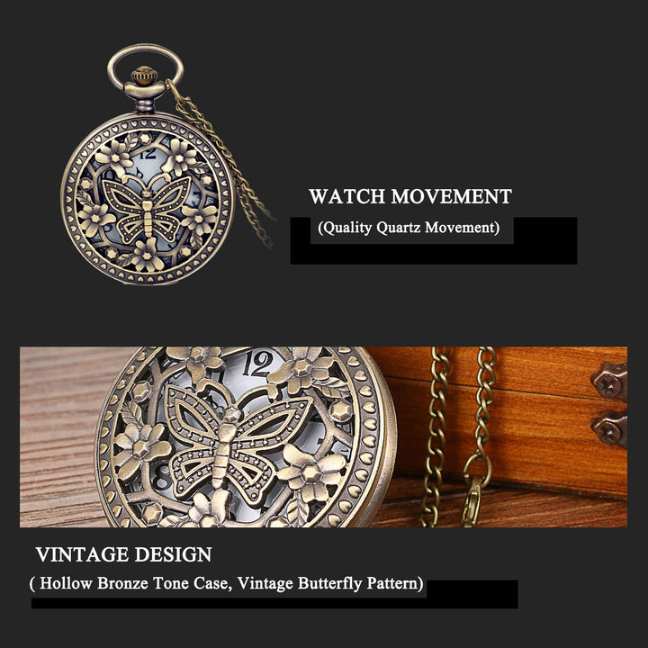 Antique Bronze Retro Hollow Rose Flowers Openwork Quartz Pocket Watch for Women