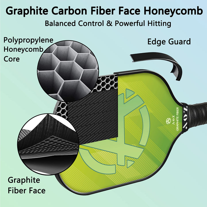 AOZINTL Pickleball Paddles Set of 4, Graphite Face Pickleball Paddles with Honeycomb Core and Premium Comfort Grip, Equipment with 6 Balls, Pickle-Ball Racquet with1 Portable Bag for Men and Women