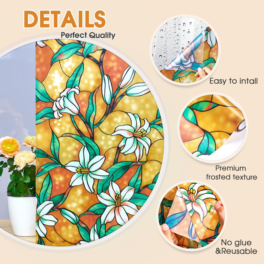 Coavas Window Privacy Film, Stained Glass Window Film D