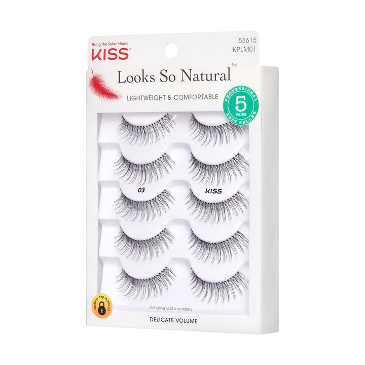 Look So Natural False Eyelashes Multipack 03, Cruelty Free, Vegan, Contact Lens Friendly, Easy to Apply, Includes 5 Pairs of Reusable Strip Lashes