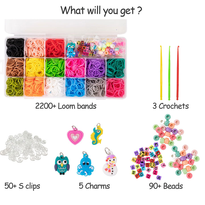 Colored Rubber Bands Bracelet Making Kit with Loom Bands Storage Container. Great Gifts for Girls and Boys, No Loom Board Included.