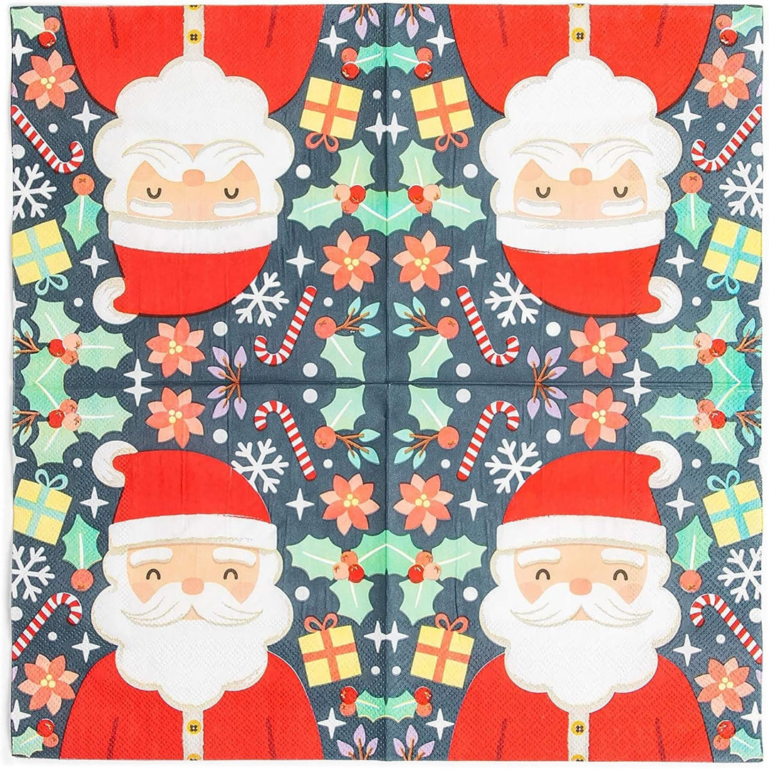 Santa Claus Paper Napkins for Christmas Holiday Parties (6.5 x 6.5 In, 50 Pack)