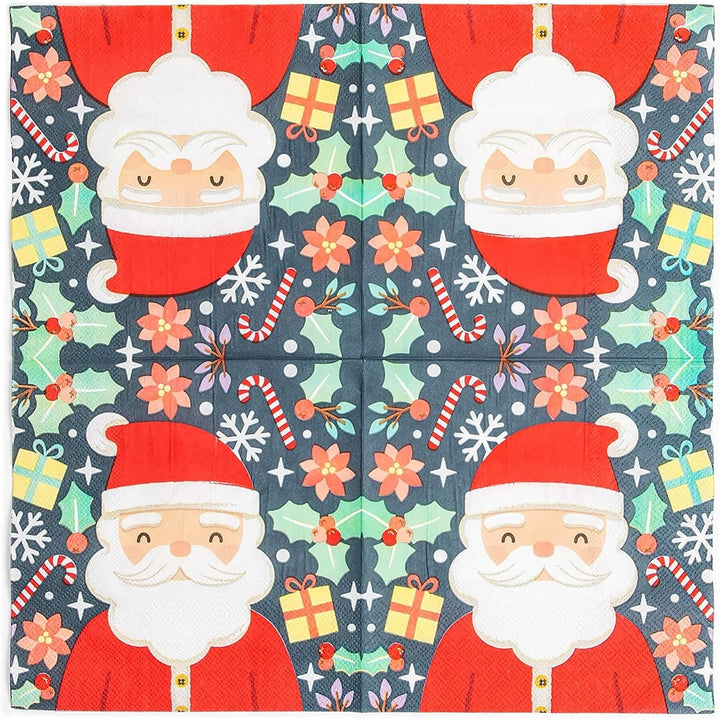 Santa Claus Paper Napkins for Christmas Holiday Parties (6.5 x 6.5 In, 50 Pack)