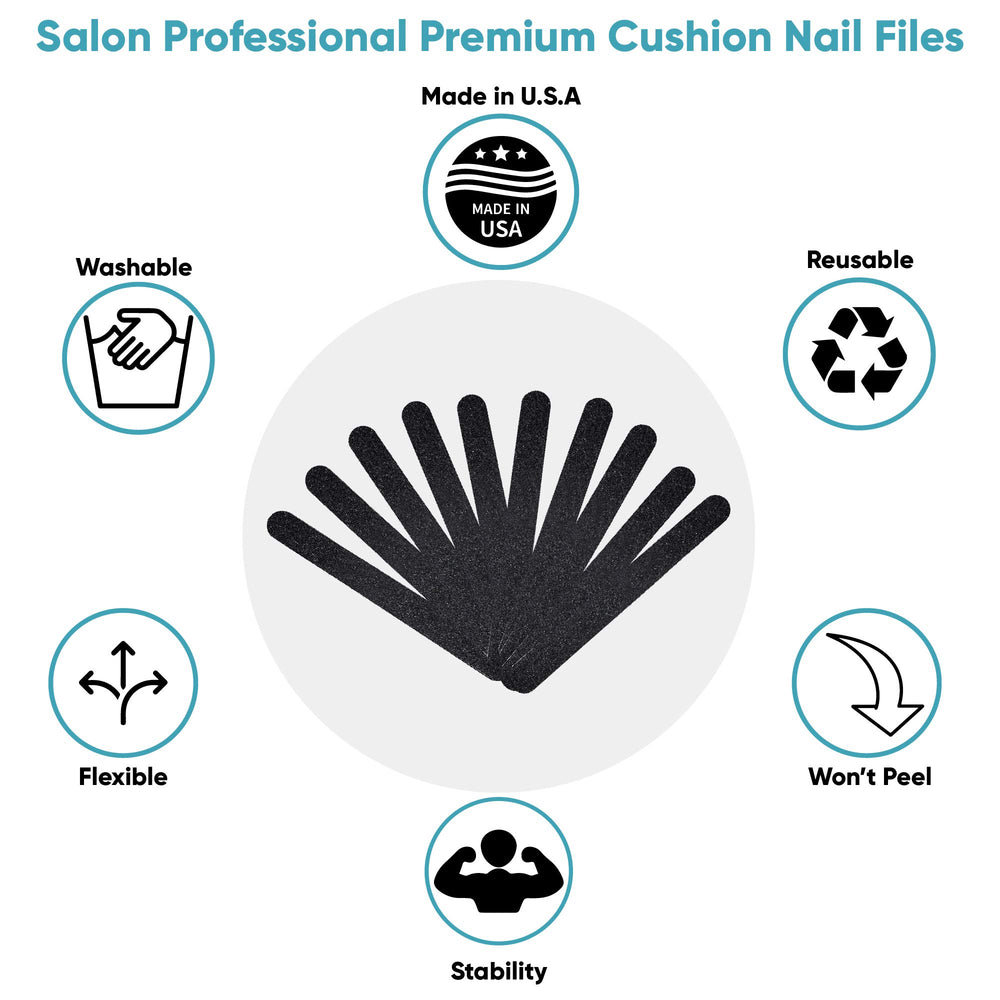 GETI BEAUTY Standard Black 100/180 Washable Nail File Made in USA (Pack of 10)