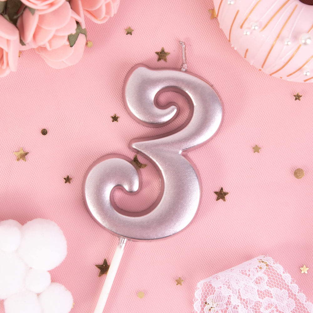2.76 Inch Elegant Rose Gold 3 Number Birthday Candles, Rose Gold Number Candles, Cake Number Candles, Party Celebration