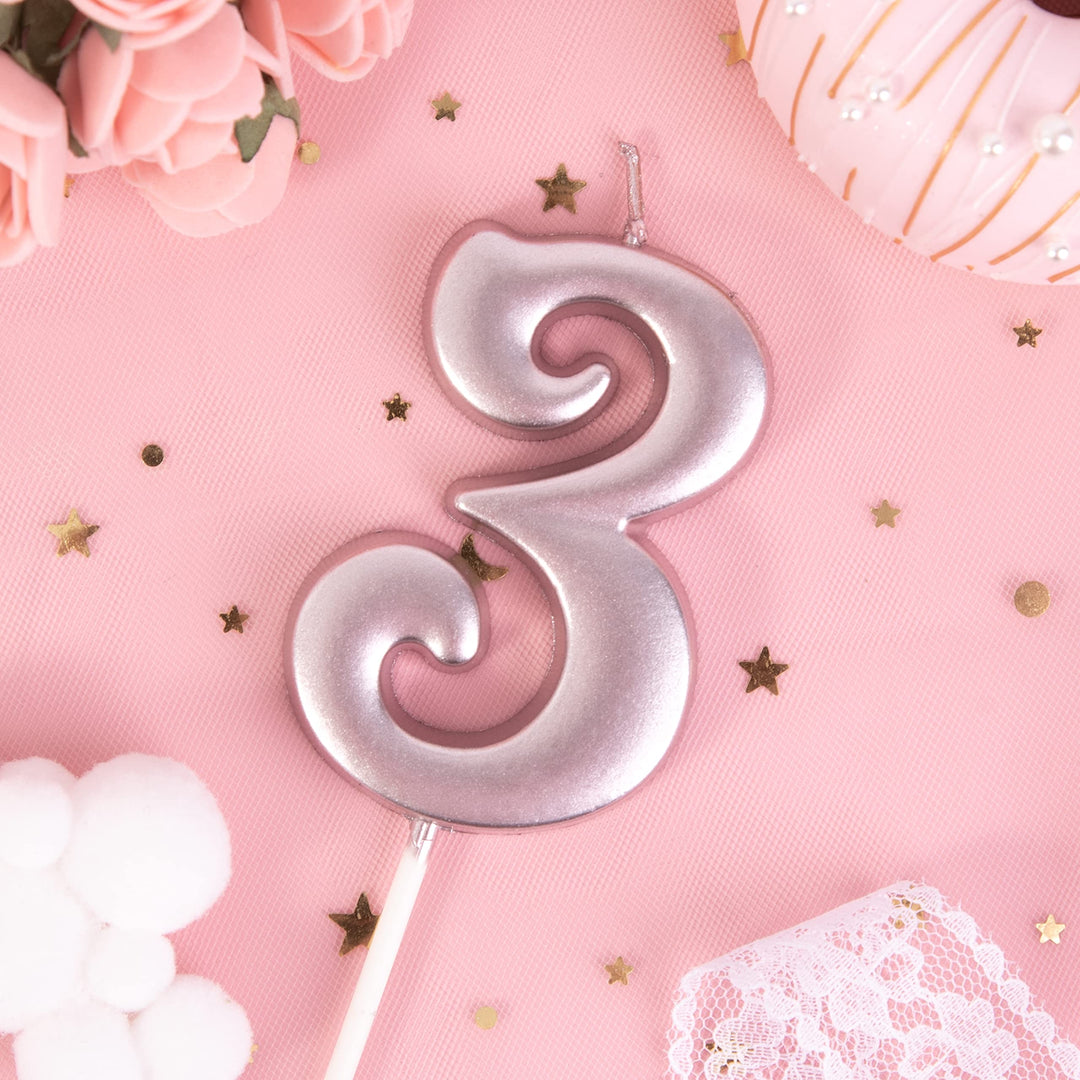 2.76 Inch Elegant Rose Gold 3 Number Birthday Candles, Rose Gold Number Candles, Cake Number Candles, Party Celebration