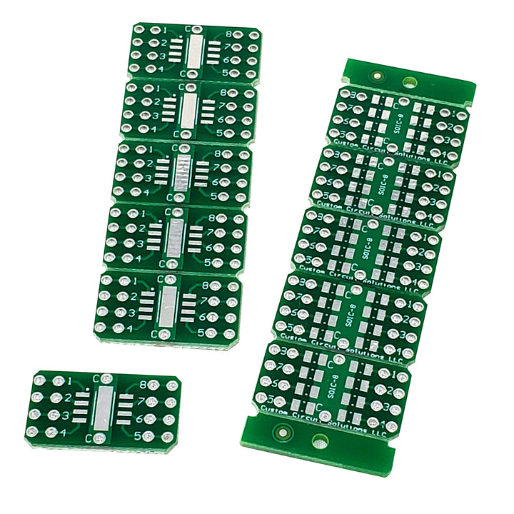 – SMD to DIP Breakout PCB Module, 8-Pin, SOIC to DIP Adapter Header with Integrated SMT Resistor and/or Capacitor Pads – 10 Pieces
