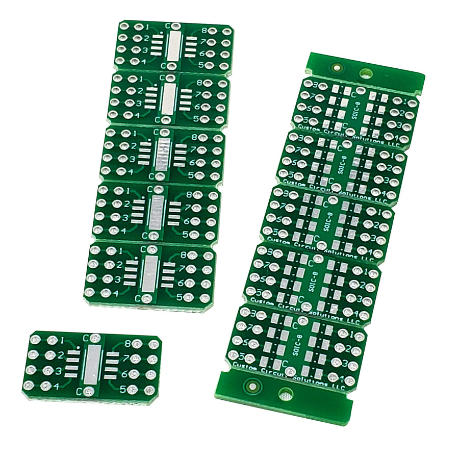 – SMD to DIP Breakout PCB Module, 8-Pin, SOIC to DIP Adapter Header with Integrated SMT Resistor and/or Capacitor Pads – 10 Pieces