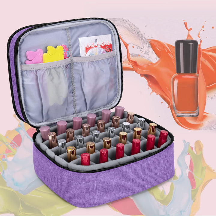 Nail Polish Carrying Case - Holds 30 Bottles (15ml - 0.5 fl.oz), Double-layer Organizer for Nail Polish and Manicure Set, Purple (Bag Only)