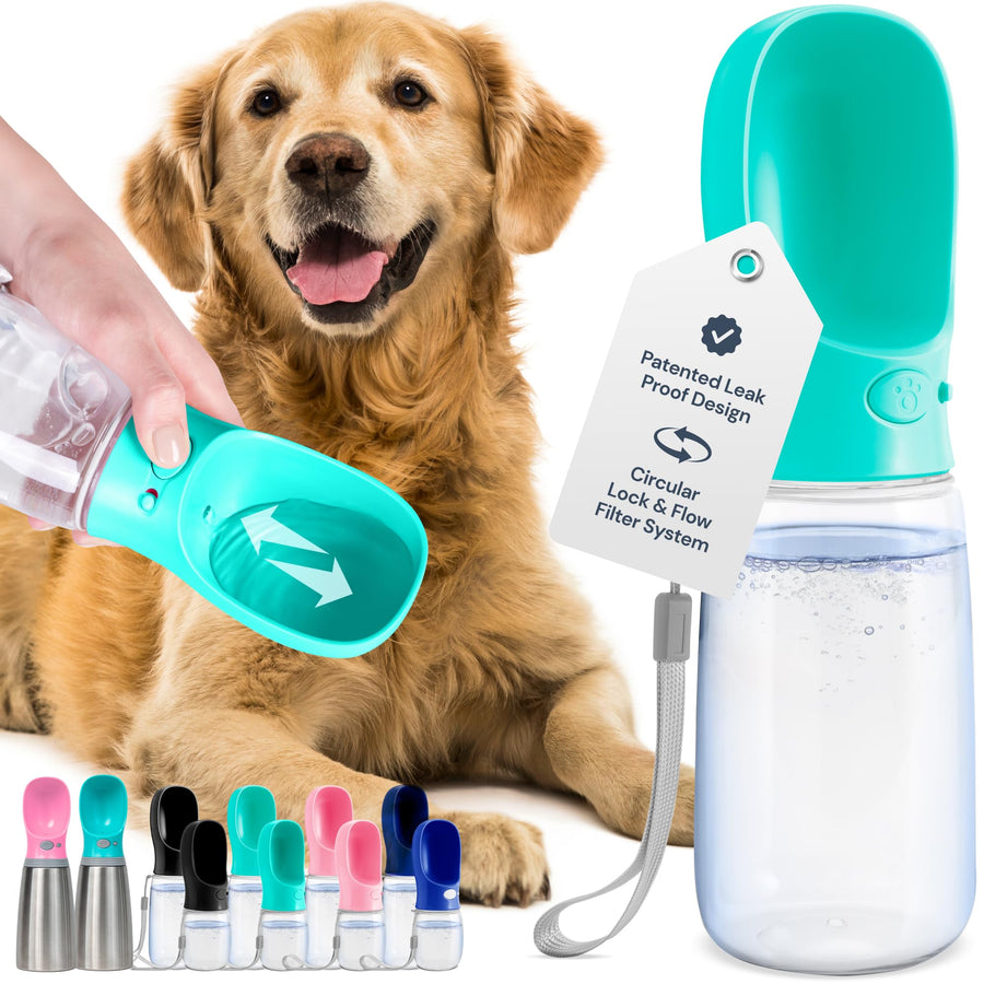Lightweight Dog Travel Bottle - 19 oz, Blue Portable Dog Water Dispenser with Bowl - Food Grade Plastic - Pet Water Bottle