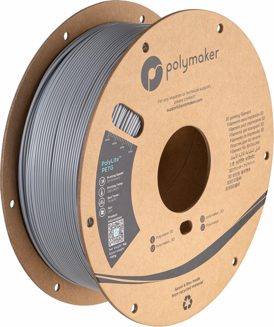 PETG Filament 1.75mm, 1kg Strong PETG 3D Printer Filament Grey - PolyLite PETG Grey 3D Printing Filament 1.75mm, Dimensional Accuracy +/- 0.03mm, Print with Most 3D Printers