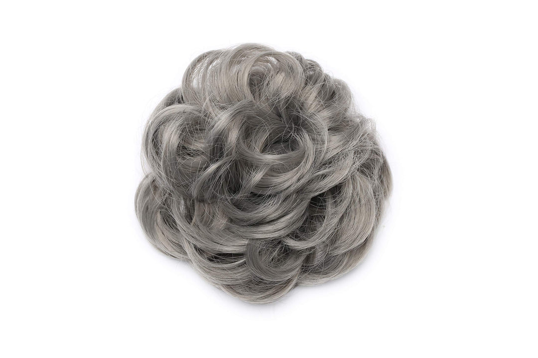 Messy Hair Bun Synthetic Scrunchy Donut Wavy Updo Elastic Scrunchie Thick Full Wedding Hair Pieces Bridal Hairpiece Easy Bun Updos for Women Kids 1pcs 40g Dark Gray
