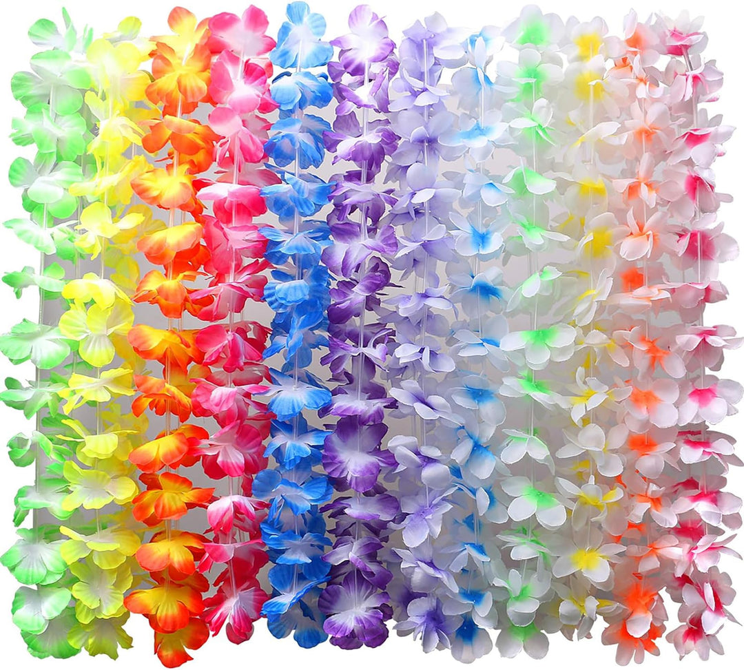 50 Counts Tropical Luau Leis Flower Lei Theme Party Favors Hawaiian Leis Necklace Hawaii Silk Wreaths Holiday Wedding Beach Birthday Decorations Assortment