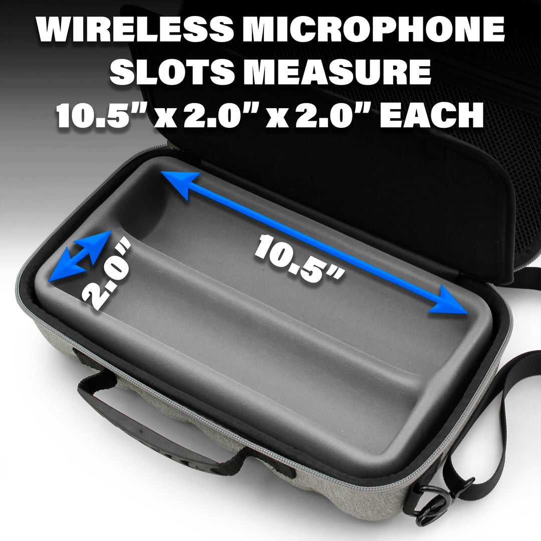Dual Wireless Microphone Case for Wireless Mic System Compatible with Sennhesier, Shure Microphones and More, Dual Mic Bag with Shoulder Strap and Hard Shell Gray Exterior