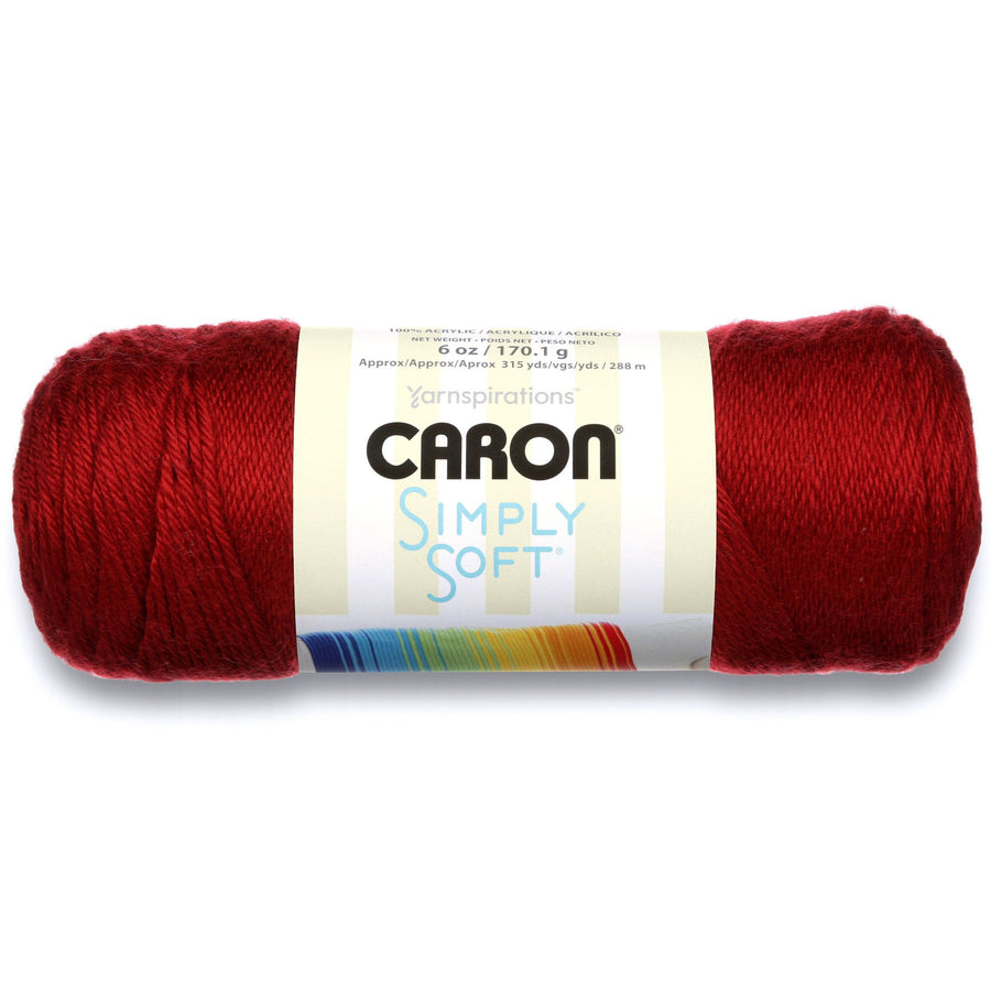 Simply Soft Solids Yarn (4) Medium Gauge 100% Acrylic - 6 oz - Autumn Red - Machine Wash & Dry