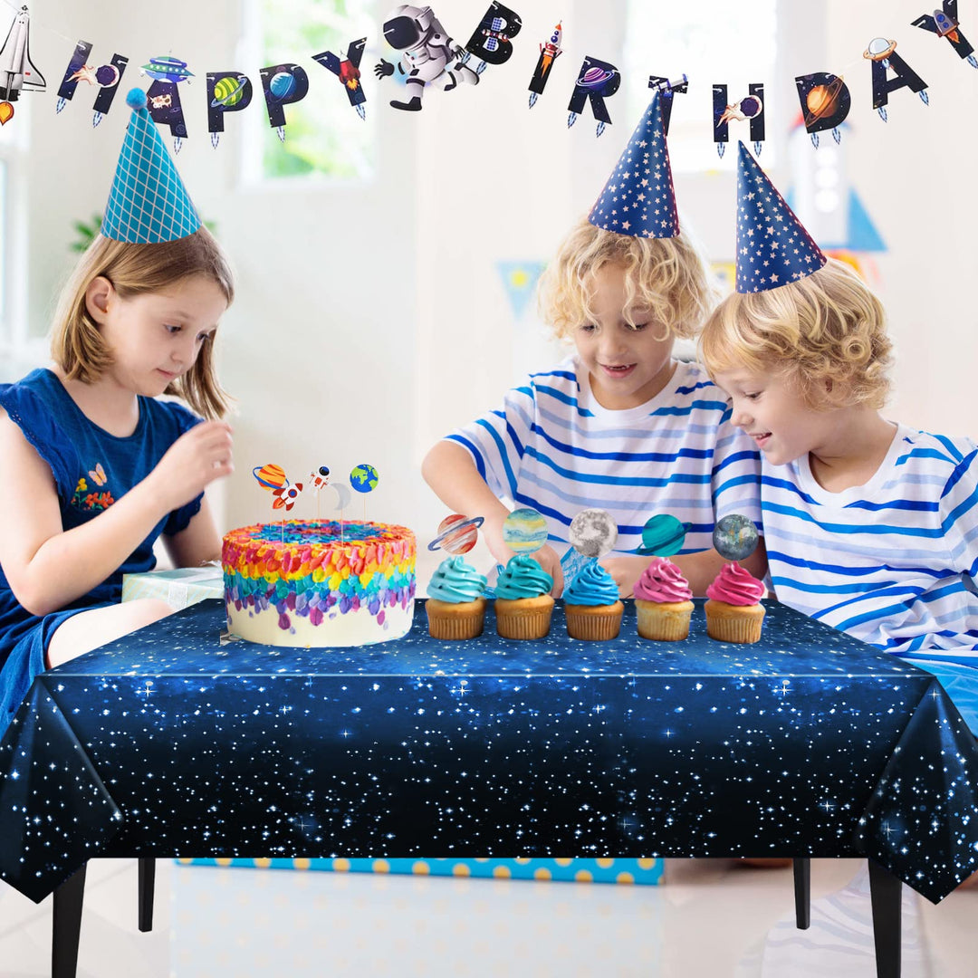 2 Pack Space Tablecloth for Party Supplies - Table Covers for Space Galaxy Stars Theme Party Decoration for Birthday Home, Starry Night Tablecloth for Kids Solar System Star Tablecloth (54* 108)
